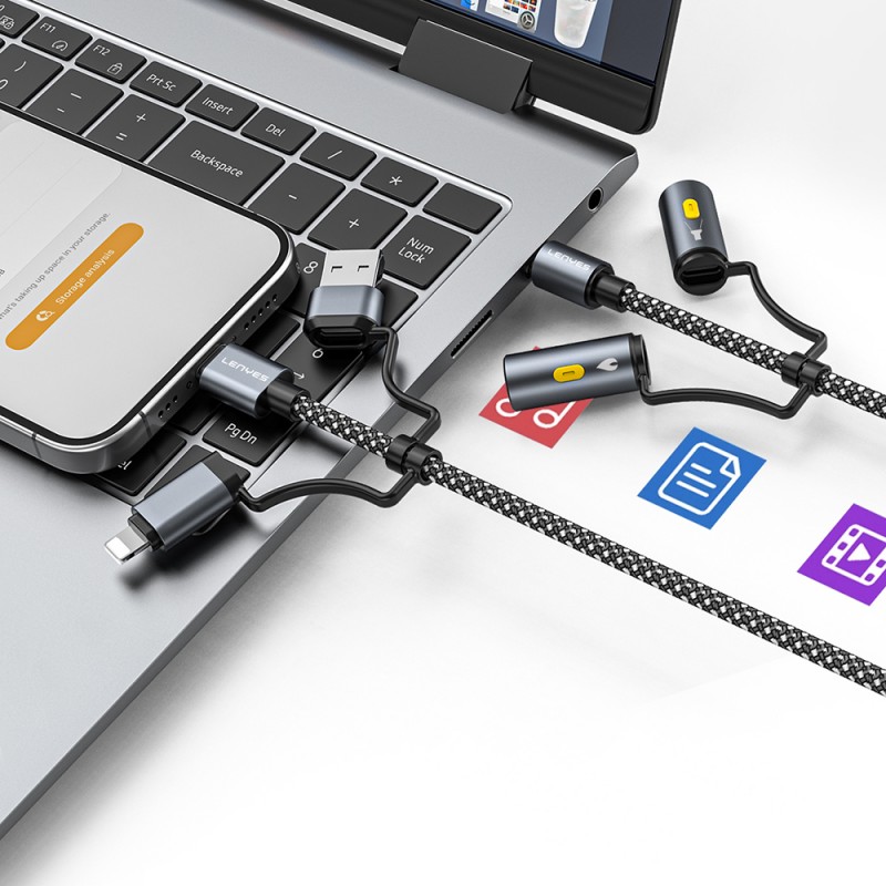 Bal-z Lenyes LC112 Çoklu Şarj Kablolu Fener Ve Çakmaklık Özellikli 6in1 Kablo 240W 1M