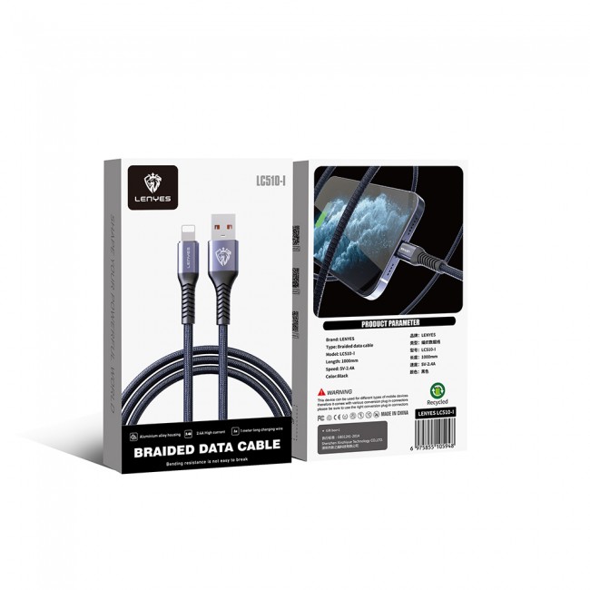 Lenyes LC510 USB-A to Lightning 2.4A Örgü Tasarımlı Hızlı Şarj Özellikli Data ve Şarj Kablosu 1M Lenyes LC510 USB-A to Lightning 2.4A Örgü Tasarımlı Hızlı Şarj Özellikli Data ve Şarj Kablosu 1M