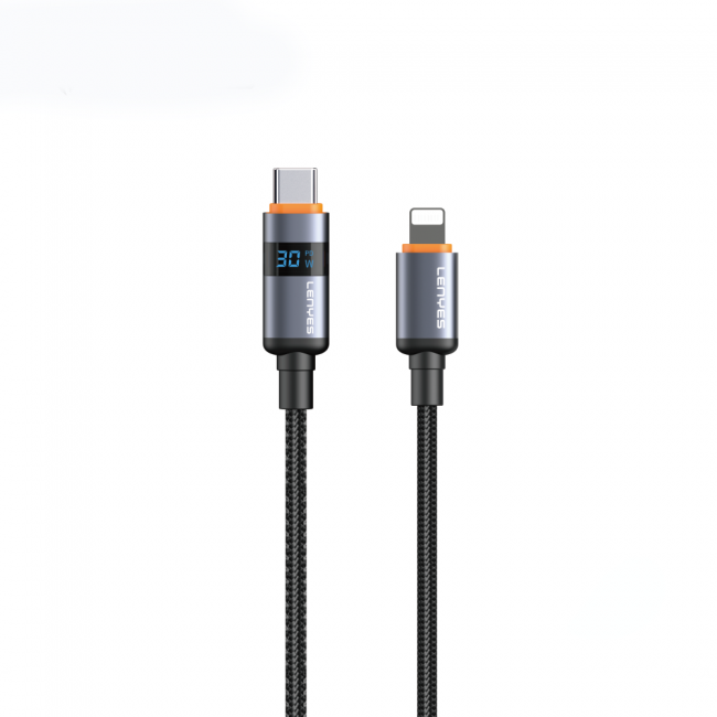 Lenyes LC529 Type-C to Lightning LED Dijital Göstergeli Hızlı Şarj Özellikli Data ve Şarj Kablosu 30W 1M Lenyes LC529 Type-C to Lightning LED Dijital Göstergeli Hızlı Şarj Özellikli Data ve Şarj Kablosu 30W 1M