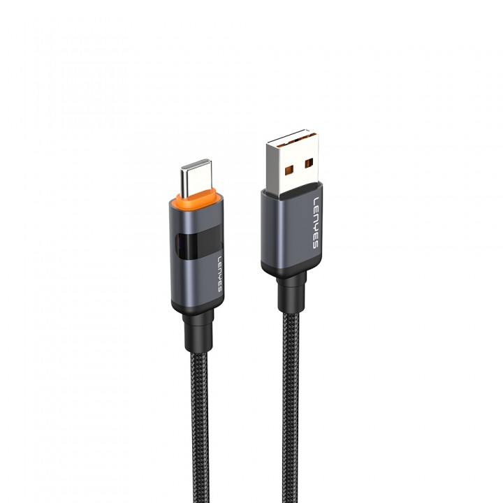 Lenyes LC529 USB-A to Type-C LED Dijital Göstergeli Hızlı Şarj Özellikli Data ve Şarj Kablosu 66W 1M