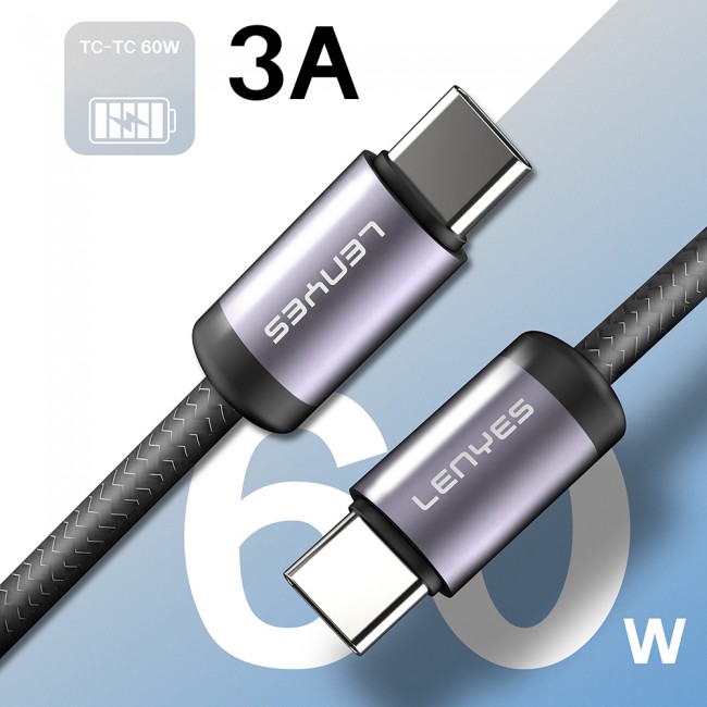 Lenyes LC537 Type-C to Type-C Hızlı Şarj Özellikli Örgülü Data ve Şarj Kablosu 60W 1M Lenyes LC537 Type-C to Type-C Hızlı Şarj Özellikli Örgülü Data ve Şarj Kablosu 60W 1M