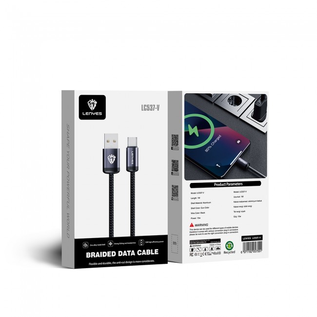 Lenyes LC537 USB-A to Micro Hızlı Şarj Özellikli Örgülü Data ve Şarj Kablosu 10W 1M Lenyes LC537 USB-A to Micro Hızlı Şarj Özellikli Örgülü Data ve Şarj Kablosu 10W 1M