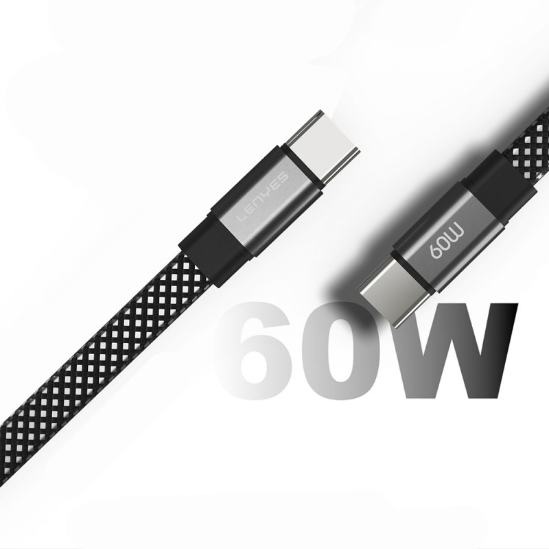 Bal-z Lenyes LC538 Type-C to Type-C Hızlı Şarj Özellikli 48D Aramid Fiber Örgü Tasarımlı Data ve Şarj Kablosu 60W 1M