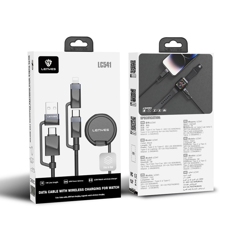 Bal-z Lenyes LC541 USB-A + Type-C to Lightning – Type-C – Akıllı Saat Şarj Kablosu 60W 1M