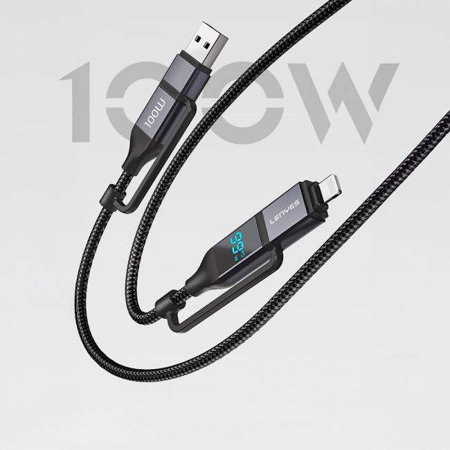 Lenyes LC542 Dijital Göstergeli 4in1 USB-A - Type-C + Type-C to Lightning 100W 1M Lenyes LC542 Dijital Göstergeli 4in1 USB-A - Type-C + Type-C to Lightning 100W 1M