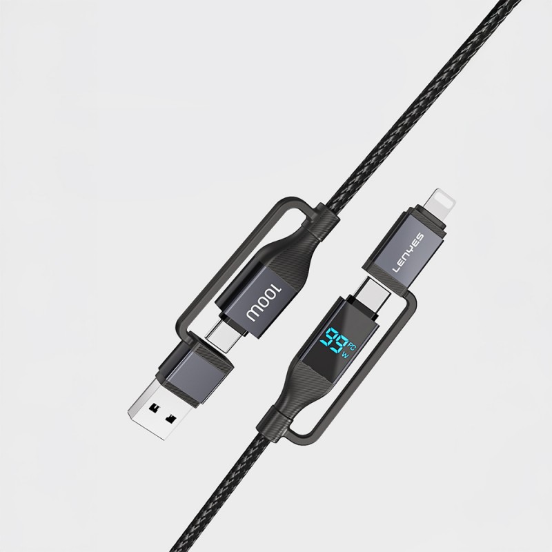 Bal-z Lenyes LC542 Dijital Göstergeli 4in1 USB-A - Type-C + Type-C to Lightning 100W 1M