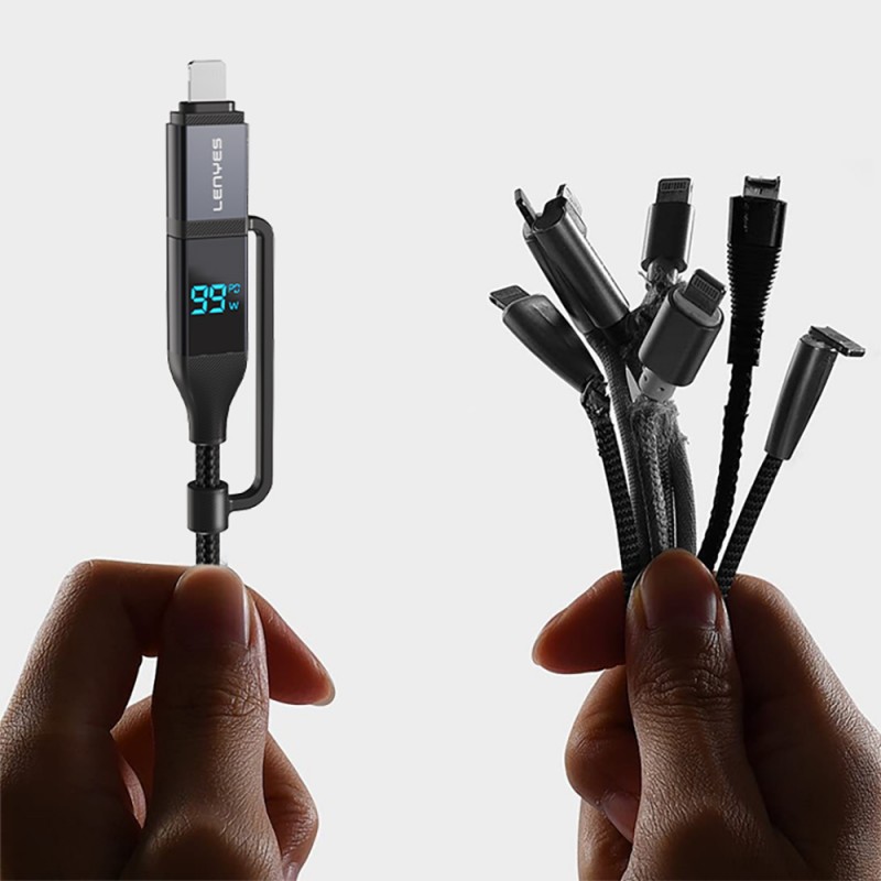 Bal-z Lenyes LC542 Dijital Göstergeli 4in1 USB-A - Type-C + Type-C to Lightning 100W 1M