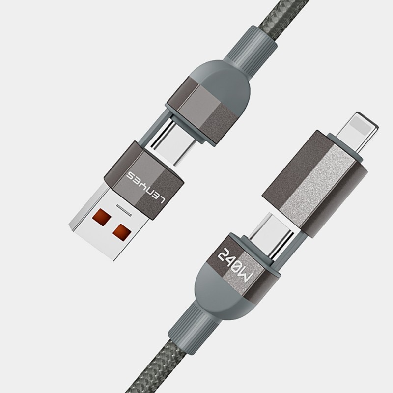 Bal-z Lenyes LC543 4in1 Hızlı Şarj Özellikli USB-A - Type-C + Type-C to Lightning Data ve Şarj Kablosu 240W 1M