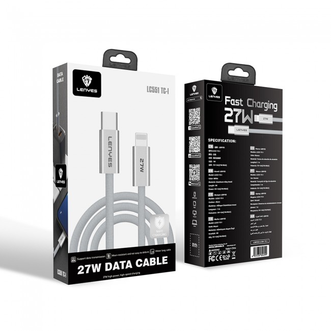 Lenyes LC551 Type-C to Lightning Hızlı Şarj Özellikli Data ve Şarj Kablosu 27W 1M Lenyes LC551 Type-C to Lightning Hızlı Şarj Özellikli Data ve Şarj Kablosu 27W 1M