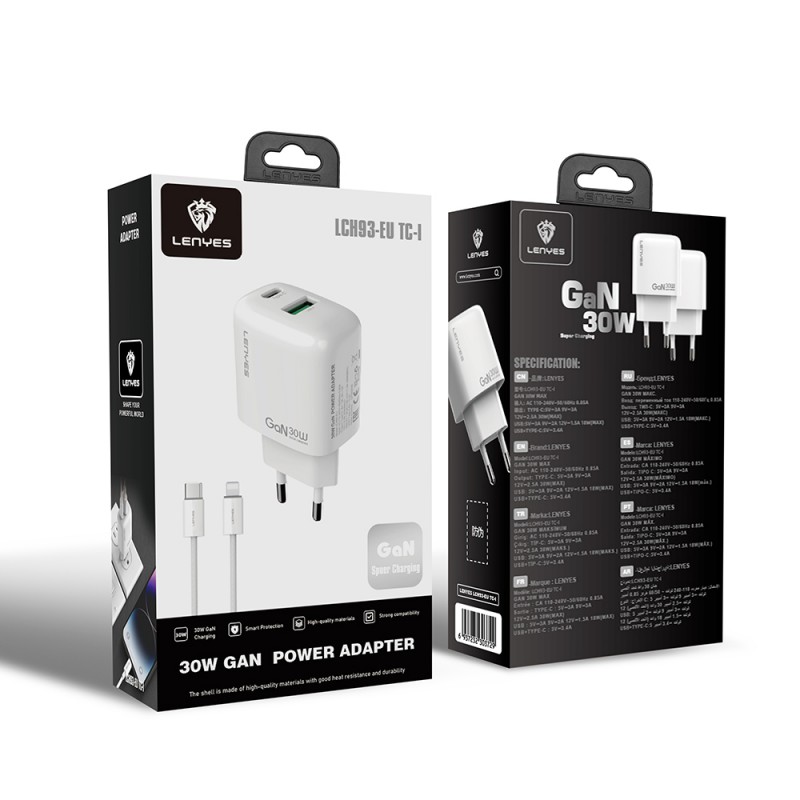 Bal-z Lenyes LCH93-TC-L Type-C to Lightning GaN Teknolojili PD ve USB Hızlı Şarj Özellikli Şarj Seti 30W