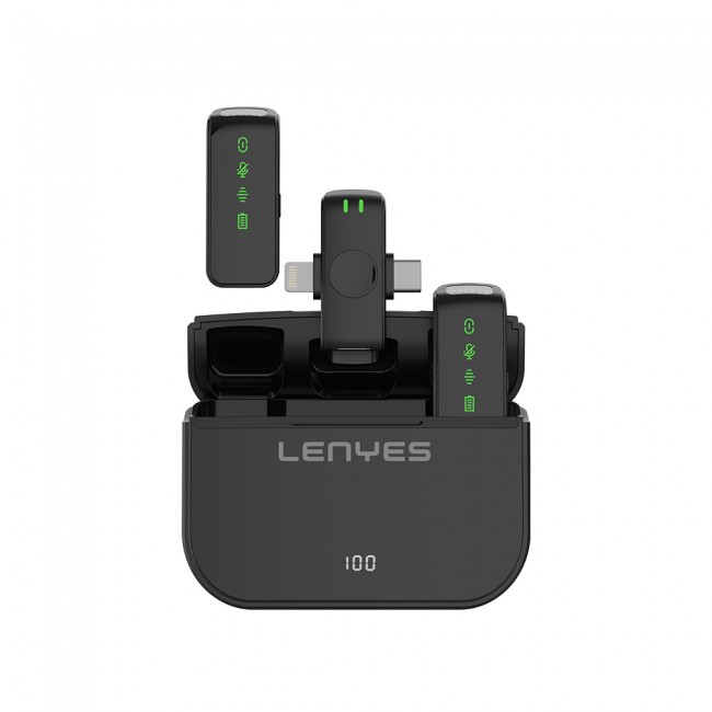 Lenyes LM203 2in1 Type-C ve Lightning Portlu Kablosuz Yaka Mikrofonu Lenyes LM203 2in1 Type-C ve Lightning Portlu Kablosuz Yaka Mikrofonu