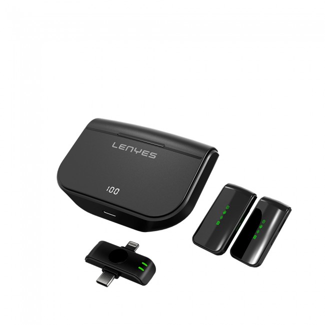 Lenyes LM203 2in1 Type-C ve Lightning Portlu Kablosuz Yaka Mikrofonu Lenyes LM203 2in1 Type-C ve Lightning Portlu Kablosuz Yaka Mikrofonu