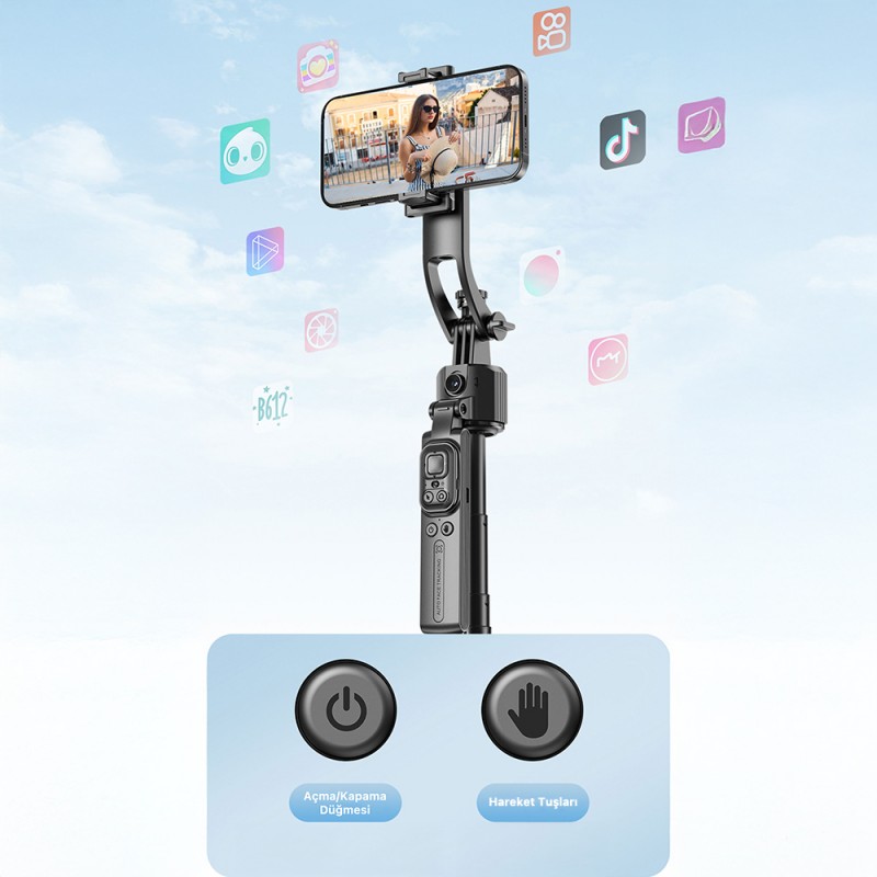 Bal-z Lenyes LPH107 Canlı Yayın Dolgu Işıklı Kumandalı 360 Derece Dönebilen Selfie Çubuğu ve Tripod
