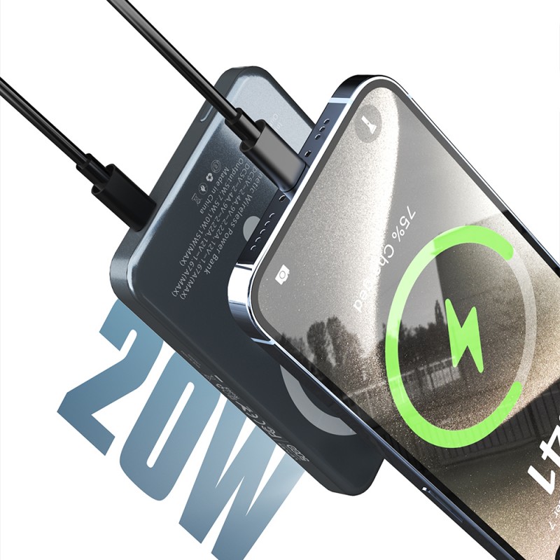 Bal-z Lenyes PW0007D 20W Dijital LED Ekranlı Yüzük Standlı Wireless Powerbank 15W 5000mAh