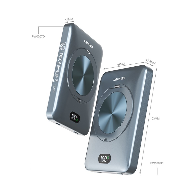 Bal-z Lenyes PW0007D 20W Dijital LED Ekranlı Yüzük Standlı Wireless Powerbank 15W 5000mAh