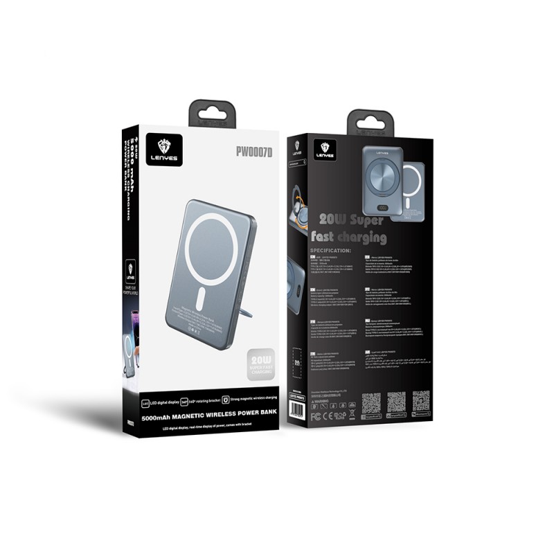 Bal-z Lenyes PW0007D 20W Dijital LED Ekranlı Yüzük Standlı Wireless Powerbank 15W 5000mAh