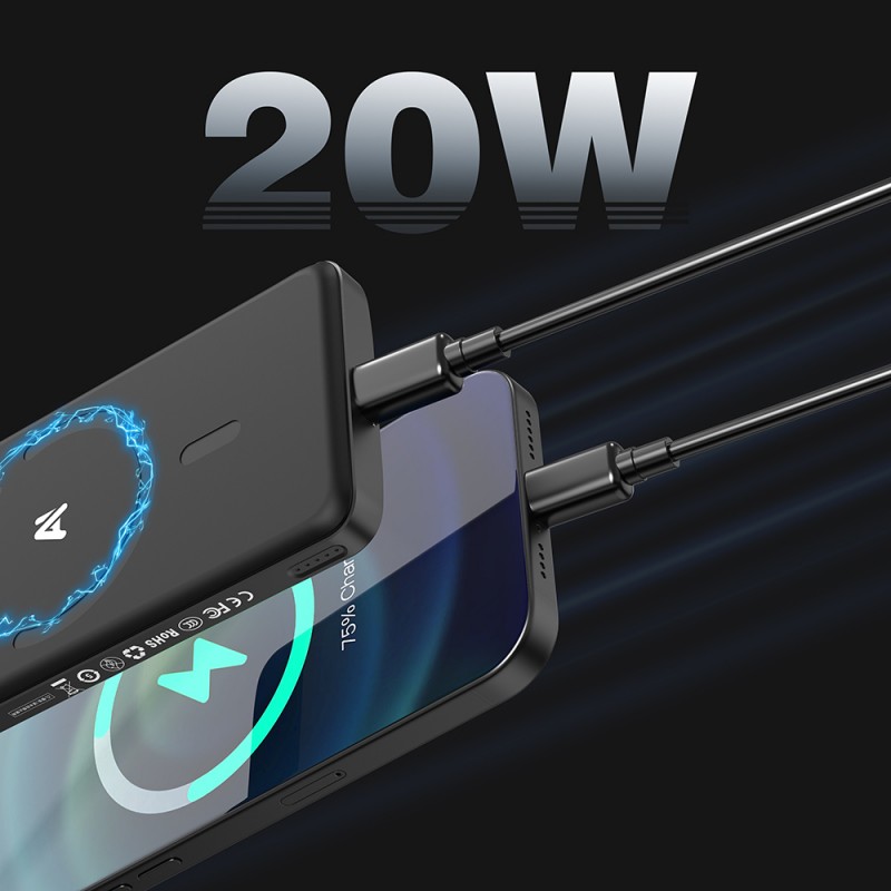 Bal-z Lenyes PW0008D PD 20W LED Ekranlı Yapay Zeka Destekli Ultra İnce Wireless Powerbank 15W 5000mAh