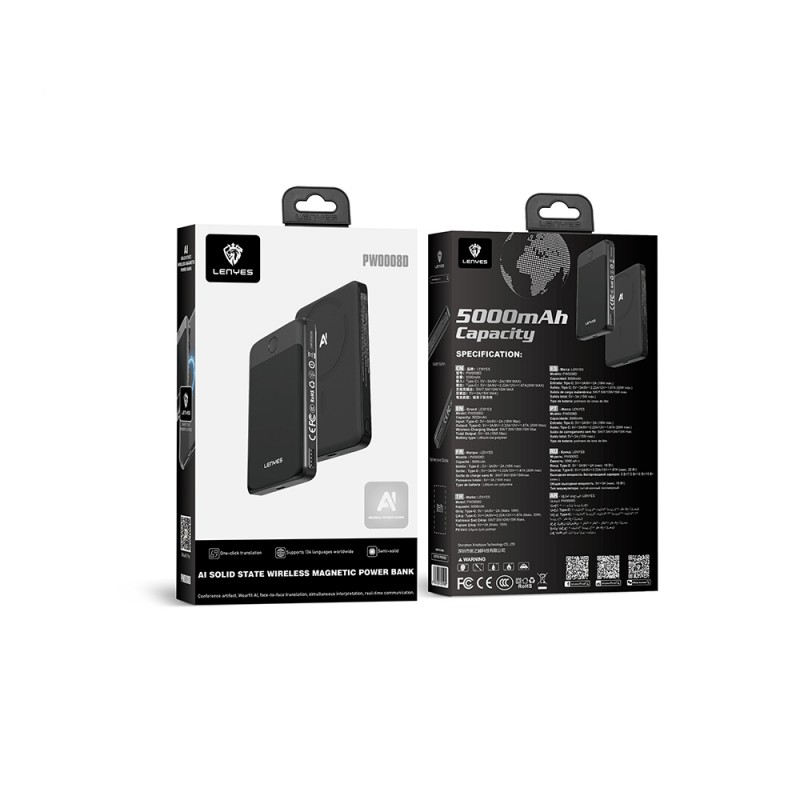 Bal-z Lenyes PW0008D PD 20W LED Ekranlı Yapay Zeka Destekli Ultra İnce Wireless Powerbank 15W 5000mAh