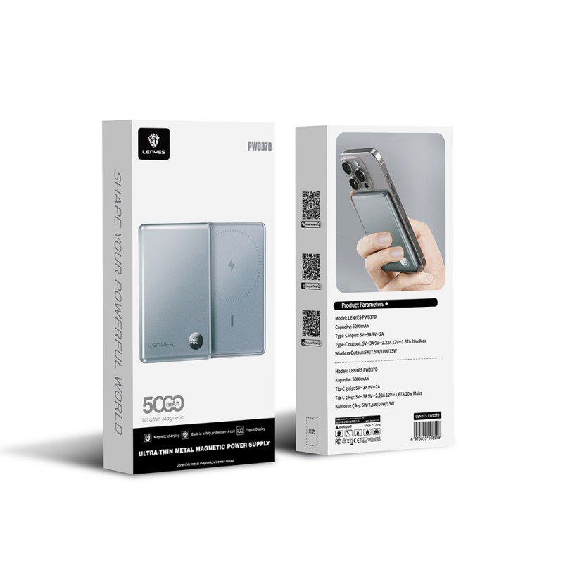 Bal-z Lenyes PW037D Ultra İnce Dijital LED Ekranlı Wireless Powerbank 5000mAh