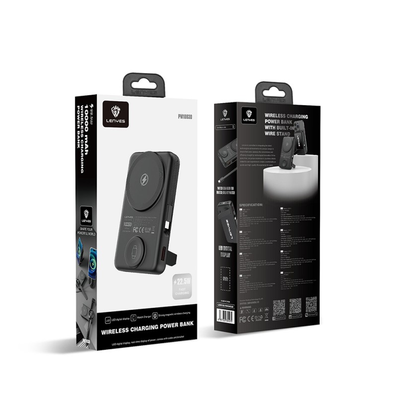 Bal-z Lenyes PW1003D 22.5W Dijital LED Ekranlı Akıllı Saat Kablosuz Şarj Özellikli Standlı Wireless Powerbank 15W 10000mAh