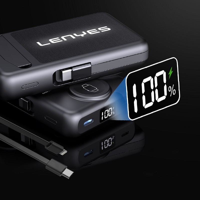 Bal-z Lenyes PW1003D 22.5W Dijital LED Ekranlı Akıllı Saat Kablosuz Şarj Özellikli Standlı Wireless Powerbank 15W 10000mAh