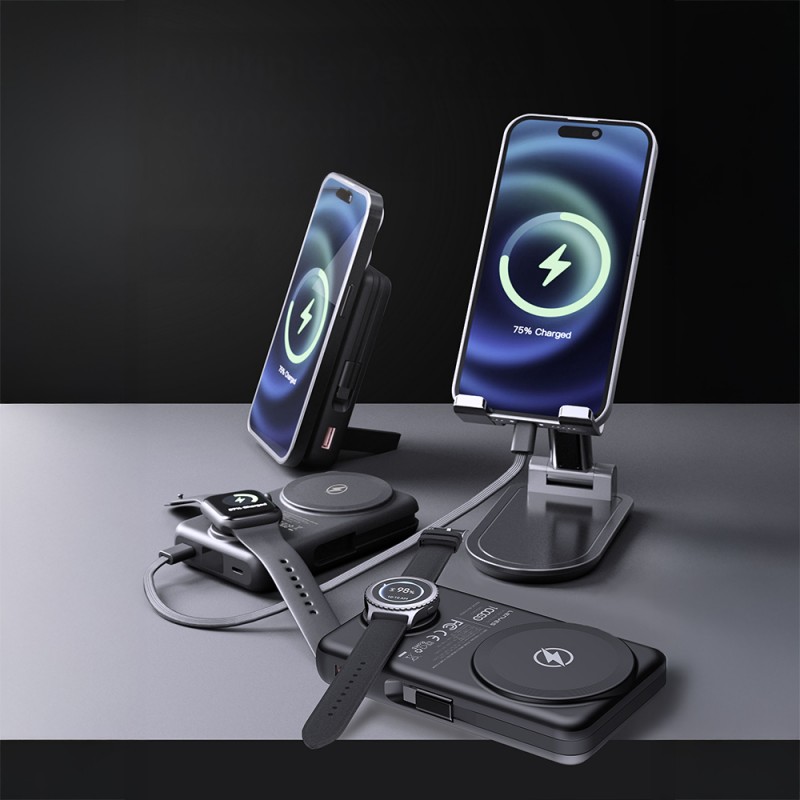 Bal-z Lenyes PW1003D 22.5W Dijital LED Ekranlı Akıllı Saat Kablosuz Şarj Özellikli Standlı Wireless Powerbank 15W 10000mAh