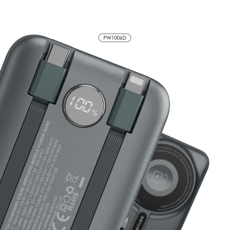 Bal-z Lenyes PW1006D Dijital LED Ekranlı Standlı Wireless Powerbank 15W 10000mAh