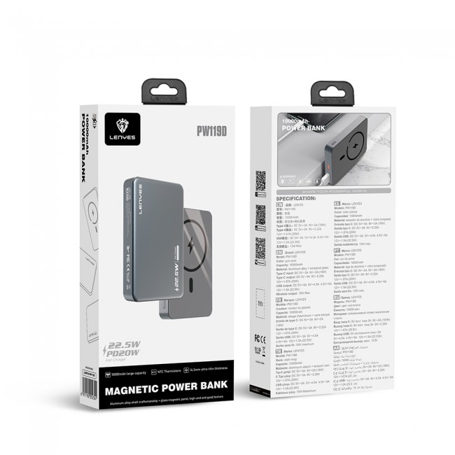 Lenyes PW119D PD 20W Ultra İnce Hızlı Şarj Özellikli Wireless Powerbank 15W 10.000mAh Lenyes PW119D PD 20W Ultra İnce Hızlı Şarj Özellikli Wireless Powerbank 15W 10.000mAh