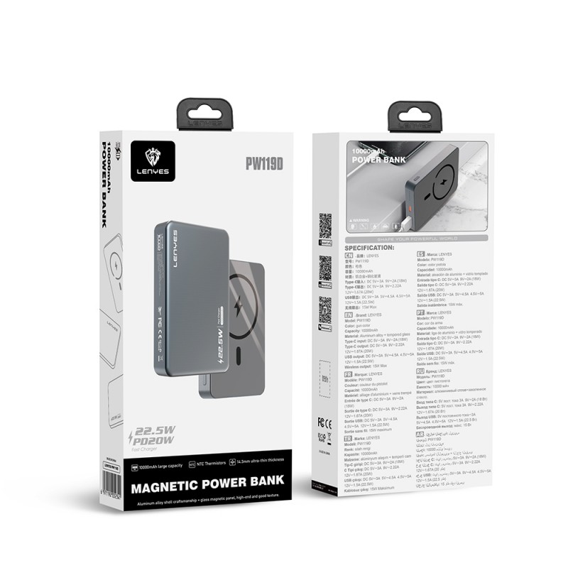 Bal-z Lenyes PW119D PD 20W Ultra İnce Hızlı Şarj Özellikli Wireless Powerbank 15W 10.000mAh