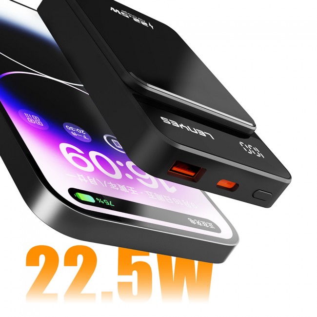Lenyes PW126D Dijital LED Ekranlı Kablosuz Şarj Özellikli Powerbank 22.5W 10.000mAh Lenyes PW126D Dijital LED Ekranlı Kablosuz Şarj Özellikli Powerbank 22.5W 10.000mAh