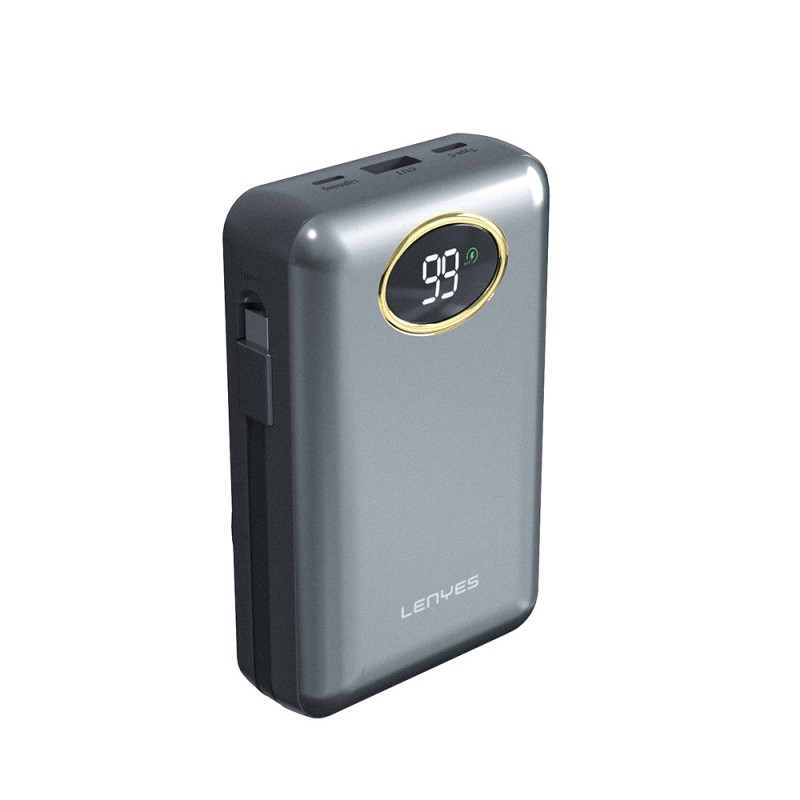 Bal-z Lenyes PW222D Dijital LED Göstergeli Kablosuz Şarj Özellikli Type-C ve Lightning Kablolu Powerbank 18W 20.000mAh