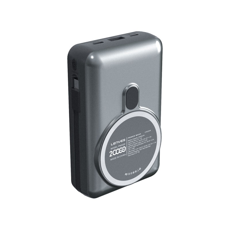 Bal-z Lenyes PW222D Dijital LED Göstergeli Kablosuz Şarj Özellikli Type-C ve Lightning Kablolu Powerbank 18W 20.000mAh