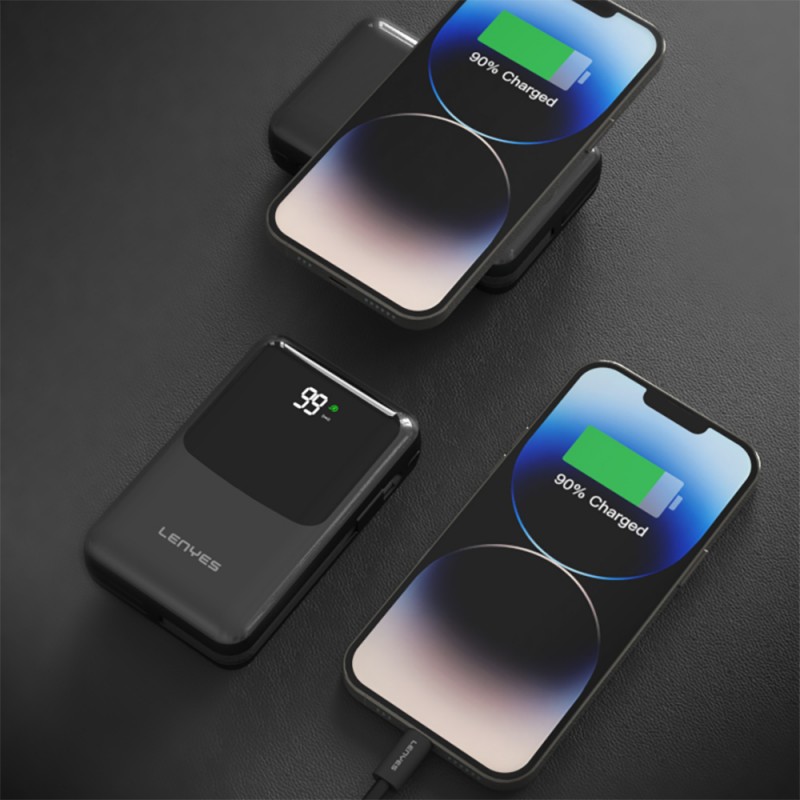Bal-z Lenyes PW223D Dijital LED Göstergeli Kablosuz Şarj Özellikli Type-C ve Lightning Kablolu Powerbank 22.5W 20.000mAh
