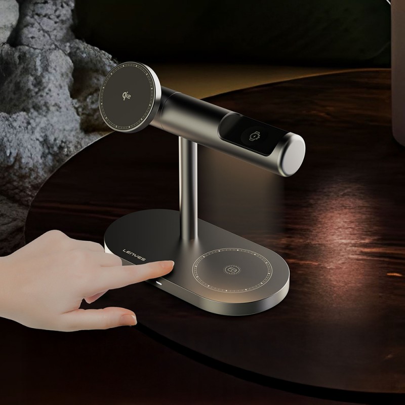 Bal-z Lenyes PW319 Qi2 Şarj Teknolojili Ambiyans Işıklı Telefon&Akıllı Saat&Kulaklık 15W 3in1 Kablosuz Şarj Standı