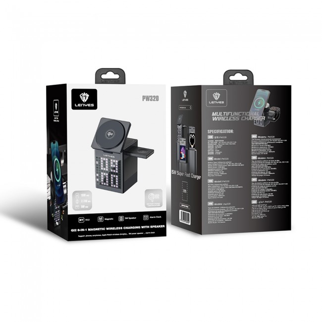 Lenyes PW320 Qi2 Şarj Teknolojili Alarmlı Bluetooth Speaker Özellikli Telefon&Akıllı Saat&Kulaklık 15W 6in1 Kablosuz Şarj Standı Lenyes PW320 Qi2 Şarj Teknolojili Alarmlı Bluetooth Speaker Özellikli Telefon&Akıllı Saat&Kulaklık 15W 6in1 Kablosuz Şarj Standı