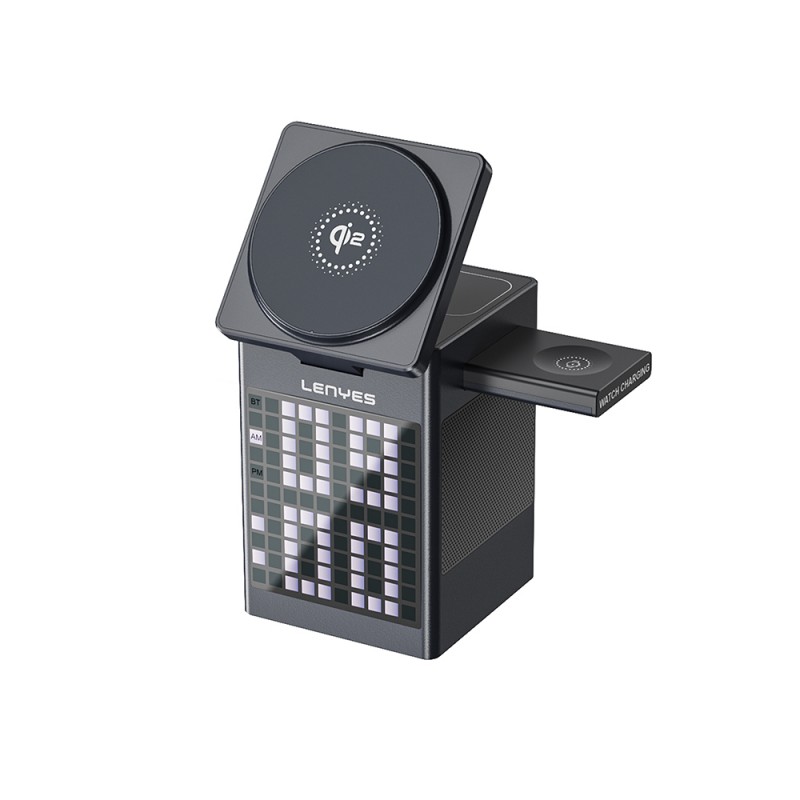 Bal-z Lenyes PW320 Qi2 Şarj Teknolojili Alarmlı Bluetooth Speaker Özellikli Telefon&Akıllı Saat&Kulaklık 15W 6in1 Kablosuz Şarj Standı