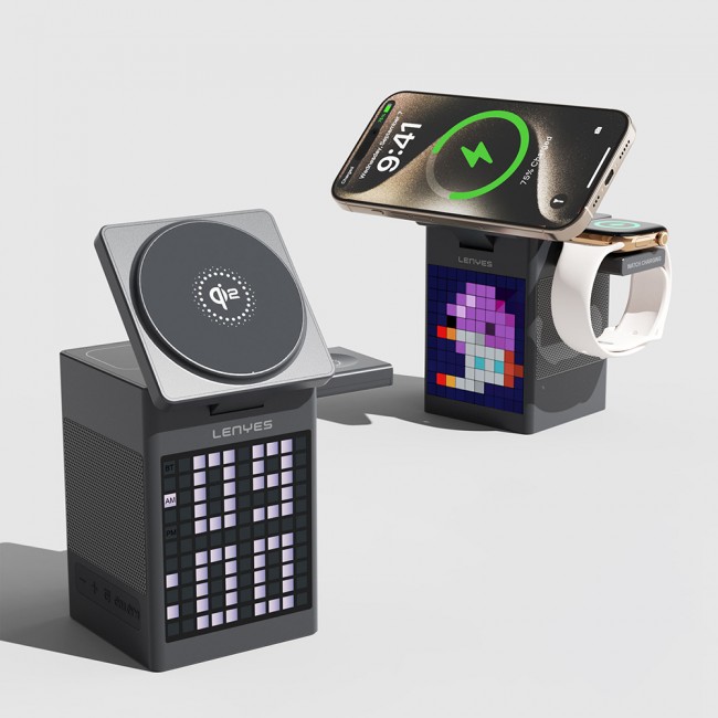 Lenyes PW320 Qi2 Şarj Teknolojili Alarmlı Bluetooth Speaker Özellikli Telefon&Akıllı Saat&Kulaklık 15W 6in1 Kablosuz Şarj Standı Lenyes PW320 Qi2 Şarj Teknolojili Alarmlı Bluetooth Speaker Özellikli Telefon&Akıllı Saat&Kulaklık 15W 6in1 Kablosuz Şarj Standı