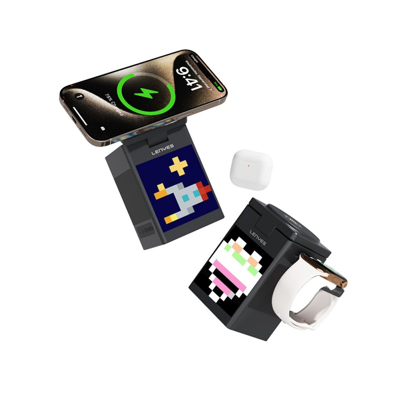 Bal-z Lenyes PW320 Qi2 Şarj Teknolojili Alarmlı Bluetooth Speaker Özellikli Telefon&Akıllı Saat&Kulaklık 15W 6in1 Kablosuz Şarj Standı