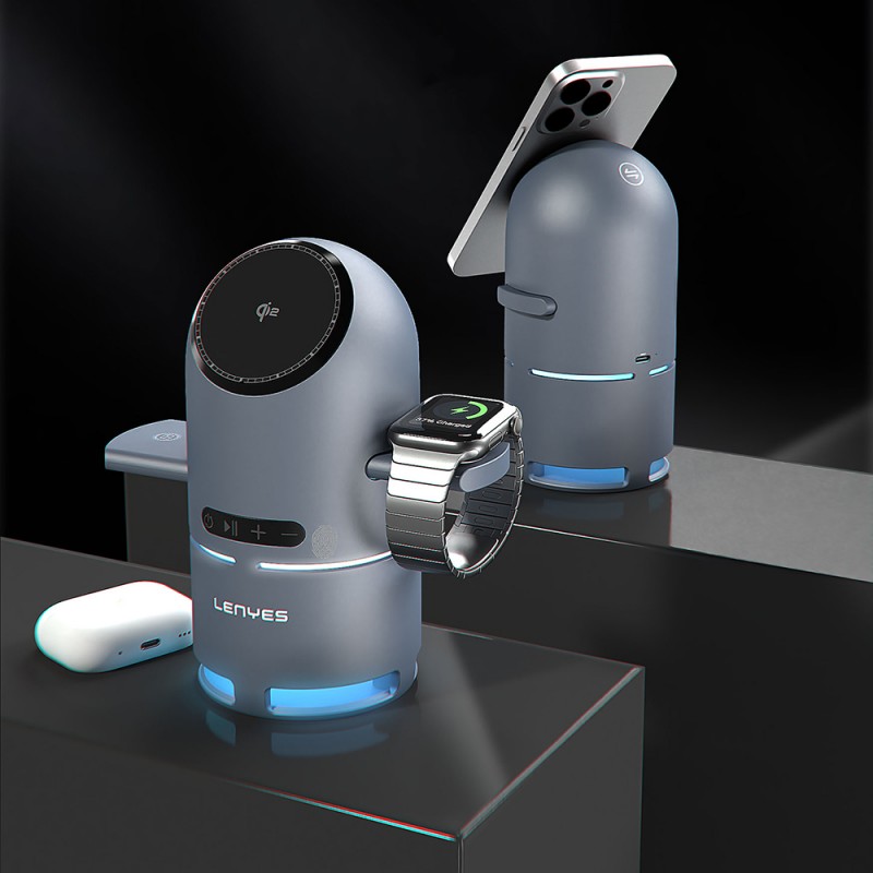 Bal-z Lenyes PW321 Qi2 Şarj Teknolojili Bluetooth Speaker Hoparlör Özellikli Telefon&Akıllı Saat&Kulaklık 15W 4in1 Kablosuz Şarj Standı