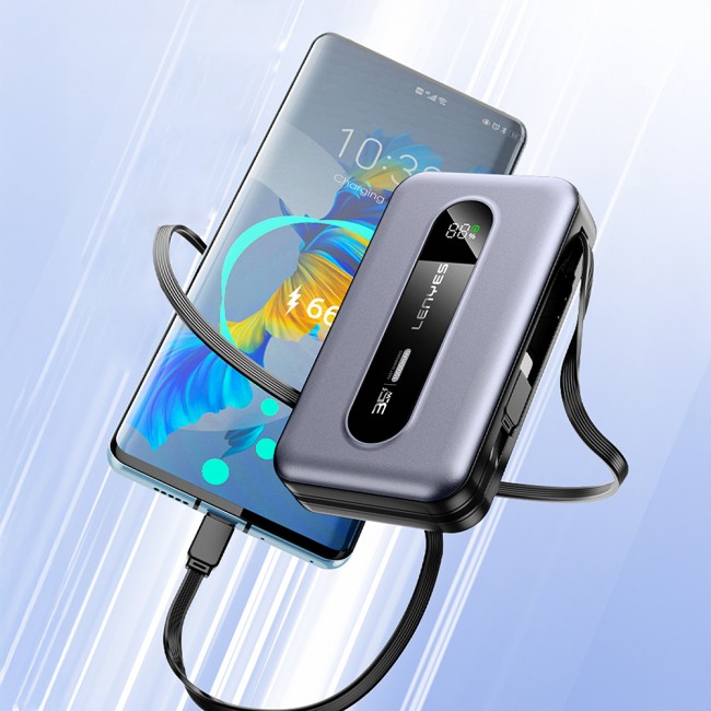 Lenyes PX1002D Dijital LED Göstergeli Teleskopik Type-C ve Lightning Kablolu Powerbank 35W 10.000mAh Lenyes PX1002D Dijital LED Göstergeli Teleskopik Type-C ve Lightning Kablolu Powerbank 35W 10.000mAh