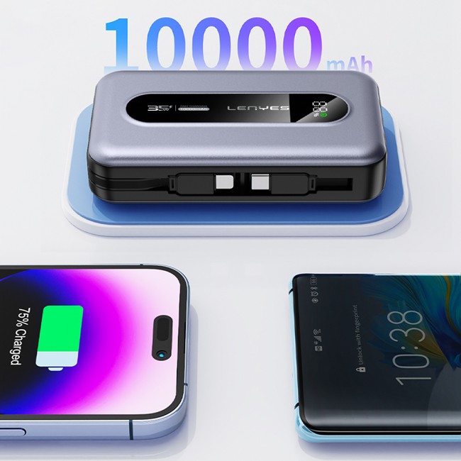 Lenyes PX1002D Dijital LED Göstergeli Teleskopik Type-C ve Lightning Kablolu Powerbank 35W 10.000mAh Lenyes PX1002D Dijital LED Göstergeli Teleskopik Type-C ve Lightning Kablolu Powerbank 35W 10.000mAh