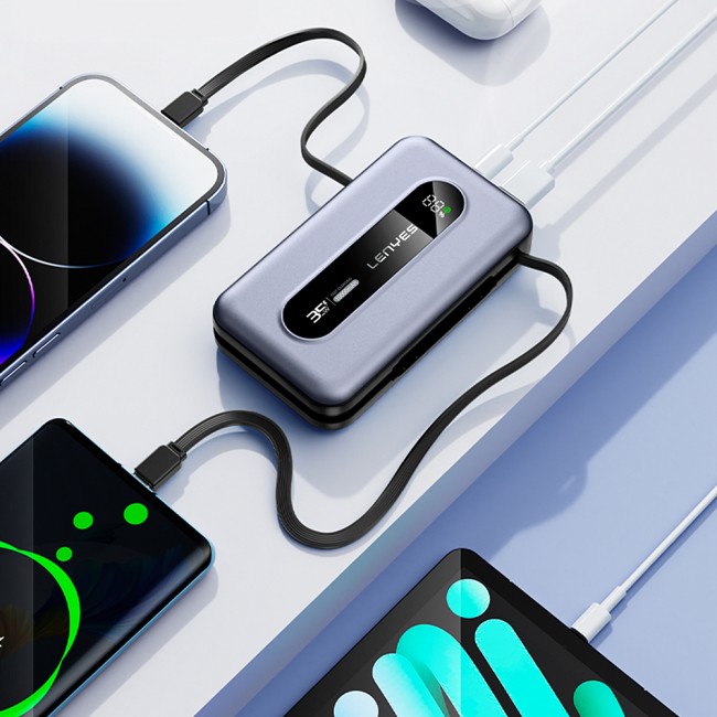 Lenyes PX1002D Dijital LED Göstergeli Teleskopik Type-C ve Lightning Kablolu Powerbank 35W 10.000mAh Lenyes PX1002D Dijital LED Göstergeli Teleskopik Type-C ve Lightning Kablolu Powerbank 35W 10.000mAh