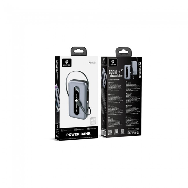 Lenyes PX1002D Dijital LED Göstergeli Teleskopik Type-C ve Lightning Kablolu Powerbank 35W 10.000mAh Lenyes PX1002D Dijital LED Göstergeli Teleskopik Type-C ve Lightning Kablolu Powerbank 35W 10.000mAh