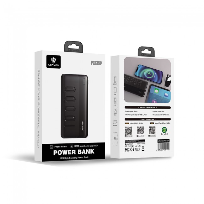 Lenyes PX135P Led Işık Göstergeli Taşınabilir Powerbank 10W 10000mAh Lenyes PX135P Led Işık Göstergeli Taşınabilir Powerbank 10W 10000mAh