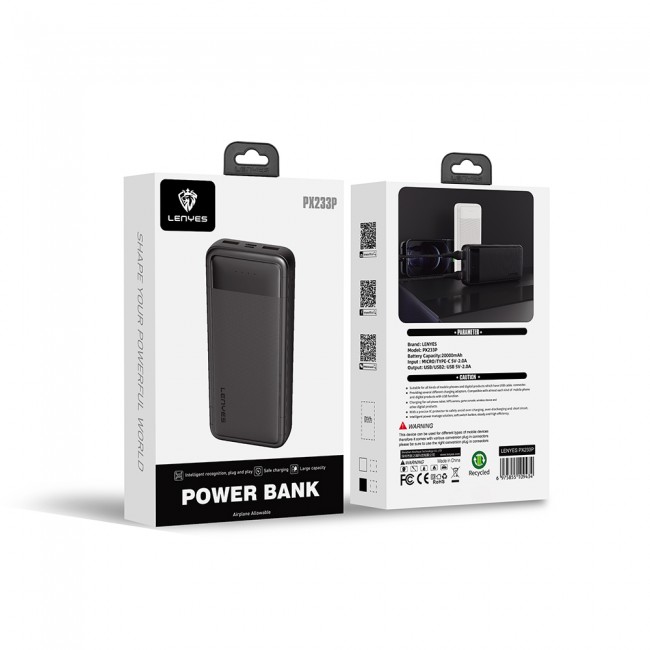 Lenyes PX233P Led Işık Göstergeli Taşınabilir Powerbank 10W 20000mAh Lenyes PX233P Led Işık Göstergeli Taşınabilir Powerbank 10W 20000mAh