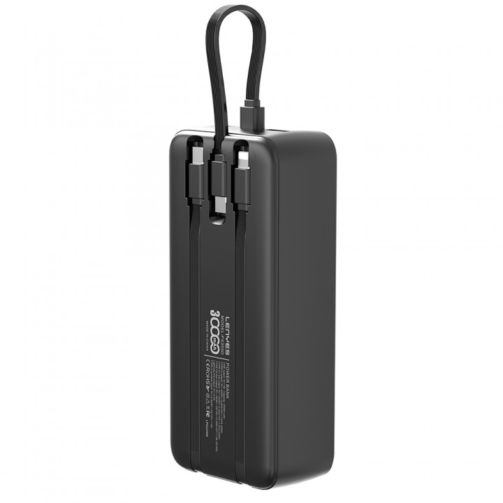 Lenyes PX355D Dijital LED Ekranlı Type-C ve Lightning Kablolu Powerbank 22.5W 30.000mAh