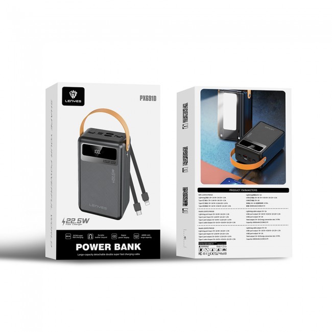 Lenyes PX691D LED Göstergeli Taşınabilir Askılı Powerbank 22.5W 60.000mAh Lenyes PX691D LED Göstergeli Taşınabilir Askılı Powerbank 22.5W 60.000mAh
