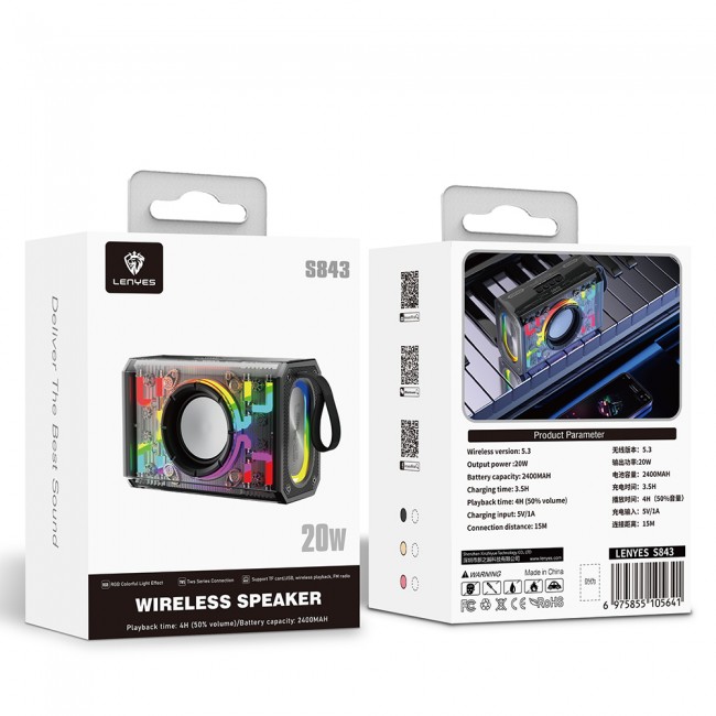 Lenyes S843 RGB Led Işıklı Taşınabilir TWS Bluetooth Hoparlör v5.3 20W Lenyes S843 RGB Led Işıklı Taşınabilir TWS Bluetooth Hoparlör v5.3 20W