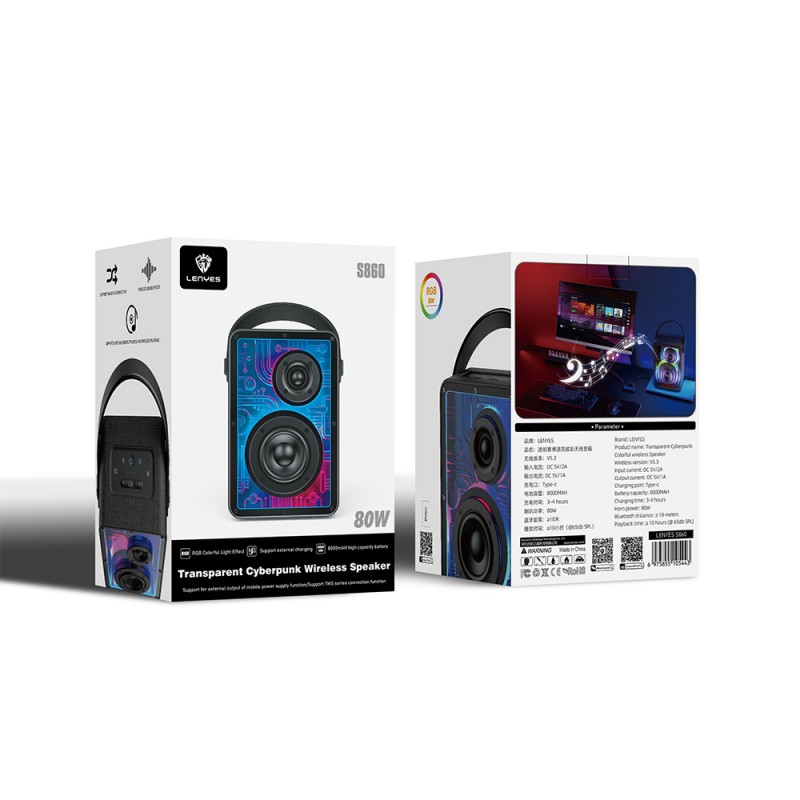 Bal-z Lenyes S860 RGB Işıklı Taşınabilir Bluetooth Speaker Hoparlör v5.3