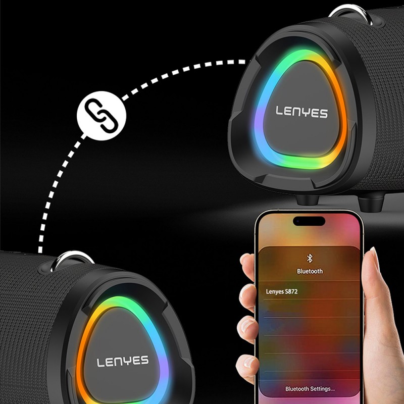 Bal-z Lenyes S872 RGB Işıklı Taşınabilir Çift Mikrofonlu TWS Bluetooth Speaker Hoparlör v5.3